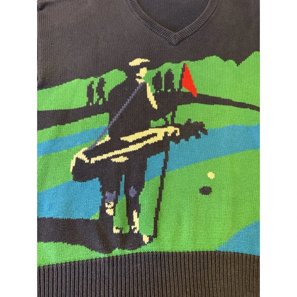John Ashford Golf Sweater Mens XL Navy Heavyweight Vintage Crewneck Ugly Knit
